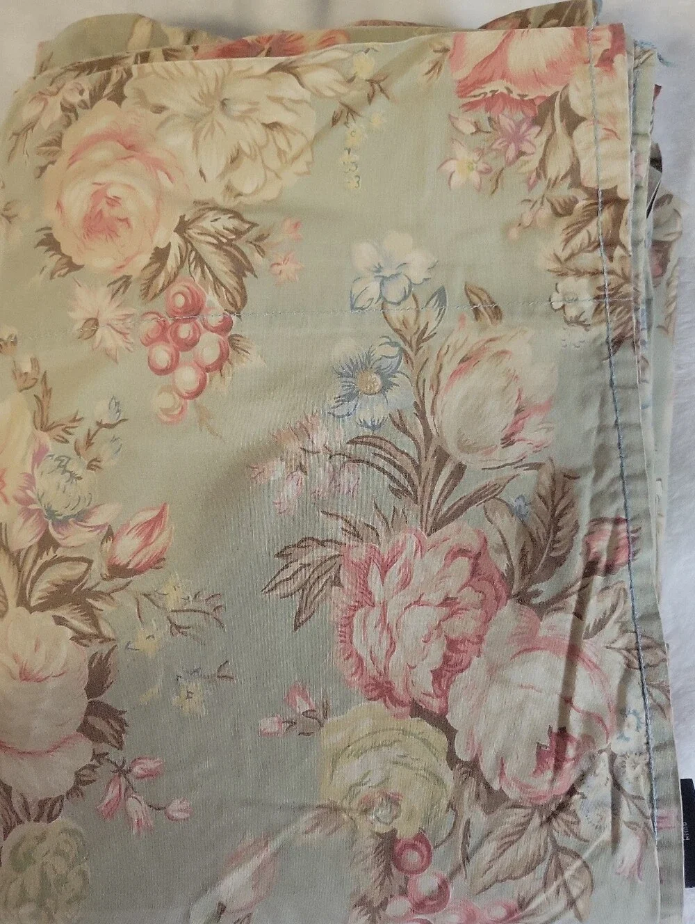 Ralph Lauren Home Charlotte Queen Flat Sheet Floral 90s Sage Green Vintage Roses